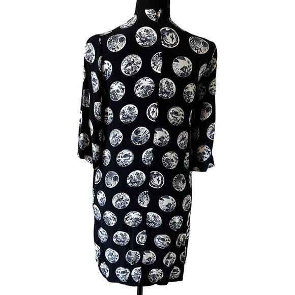 & Other Stories Women's Asian Lunar Print Mini Dress Quarter Sleeves Blue Sz 2 - Picture 2 of 10